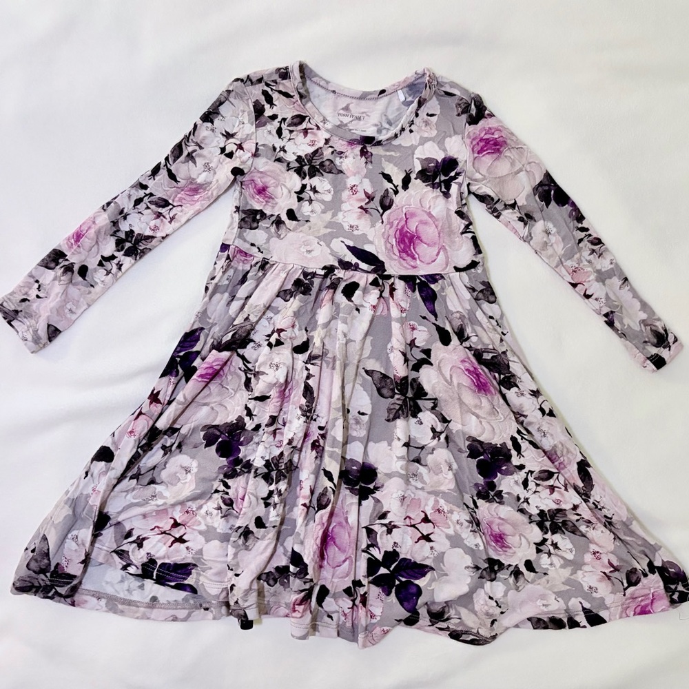 Posh Peanut 2T Bamboo Long Sleeve Twirl Dress Purple and Pink Floral